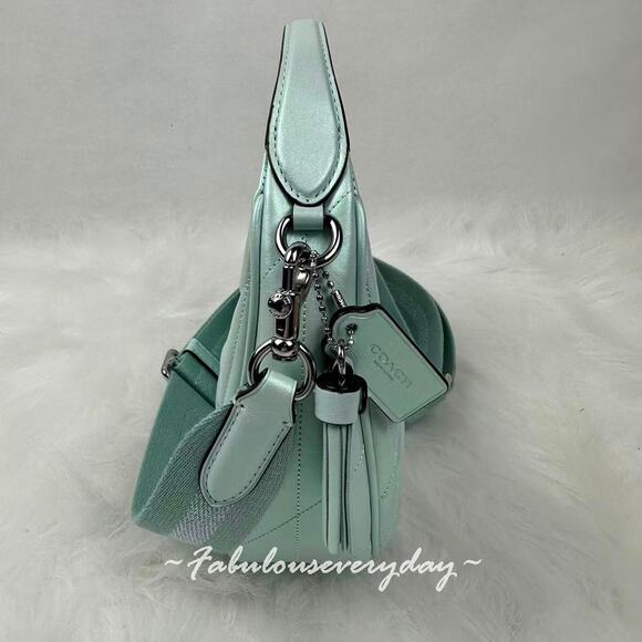 Coach Carmen Mini Crossbody Bag In Pearlized Leather/Silver/Green CBI46 NWT - Picture 3 of 9